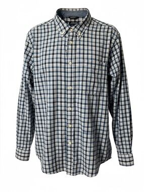 George Plaid Button Down Shirt Long Sleeve Men’s 2XL Blue White Slightly Slim